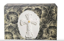 Load image into Gallery viewer, XLarge 300 Cubic Inch Biodegradable Box Funeral Cremation Urn w/Cotton Cross
