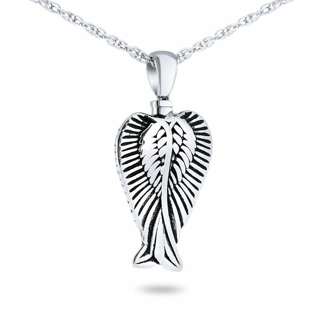 Sterling Silver Cherished Angel Wings Pendant Funeral Cremation Urn w/necklace