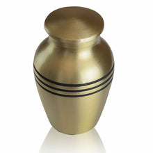Load image into Gallery viewer, Small/Keepsake 4 Cubic Inches Ringed Gold Brass Funeral Cremation Urn for Ashes
