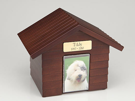 Large 120 Cubic Inches Walnut Doghouse Urn for Ashes with Engravable Nameplate