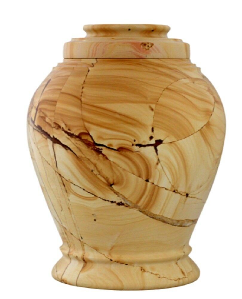 Love Teak Color Marble Adult Funeral Cremation Urn For Ashes, 220 Cubic Inches