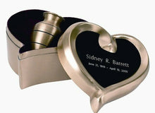 Load image into Gallery viewer, Brass Color, Funeral Cremation Urn Keepsake w. Personalized Heart Box
