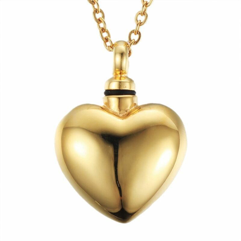 Gold Color Heart Pendant/Necklace Funeral Cremation Urn for Ashes