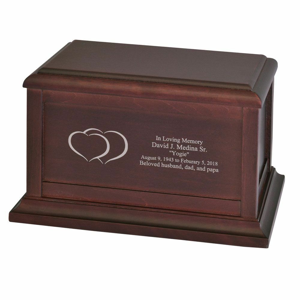 Large/Adult 200 Cubic Inches Twin Heart Wood Funeral Cremation Urn for Ashes