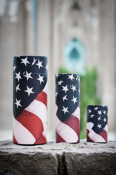 Set of Large, Med & Small US Flag Scattering Tube Cremation Urns for Ashes