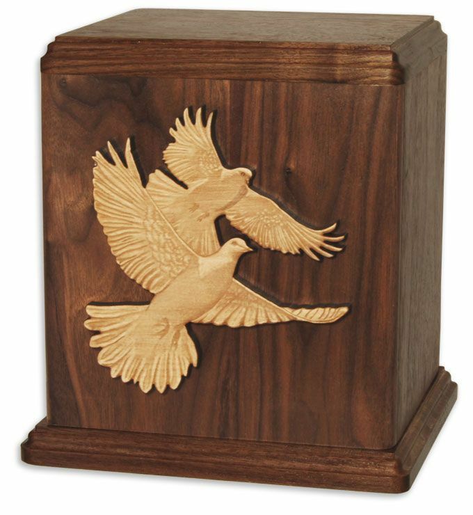 XLarge/Companion 400 Cubic Inch Brown Two Doves Wood Funeral Cremation Urn