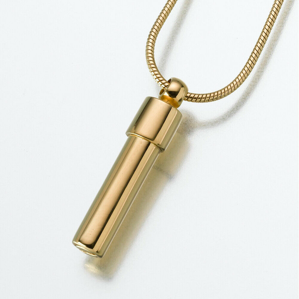 Gold Vermeil Double Chamber Cylinder Memorial Pendant Funeral Cremation Urn