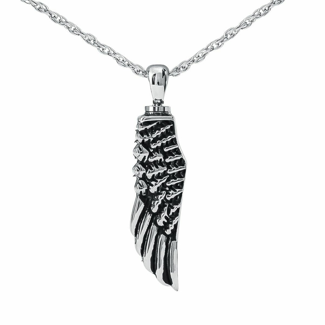 Sterling Silver Angel's Wing Pendant/Necklace Funeral Cremation Urn for Ashes