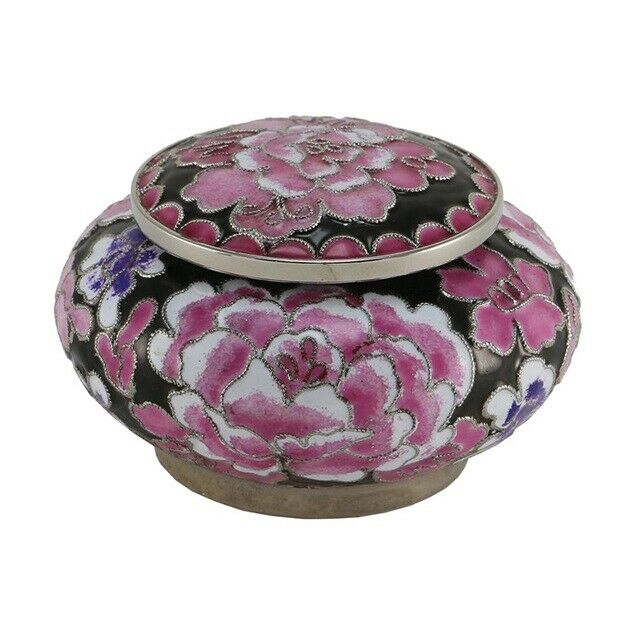 Small/Keepsake Filigree Cloisonné Floral Pink Funeral Cremation Urn for Ashes