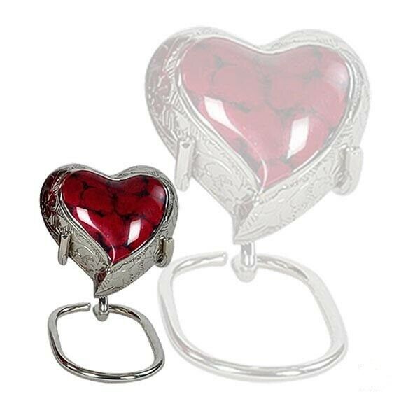 Small/Keepsake 5 Cubic Inch Classic Crimson Heart Brass Funeral Cremation Urn