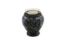 Load image into Gallery viewer, Small/Keepsake Blue Mosaic Iris Tealight Glass Funeral Cremation Urn for Ashes
