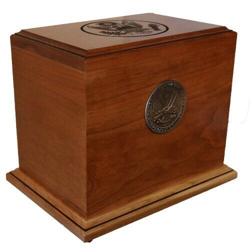 Large/Adult 225 Cubic Inch Wood Cherry Patriot Military Funeral Cremation Urn