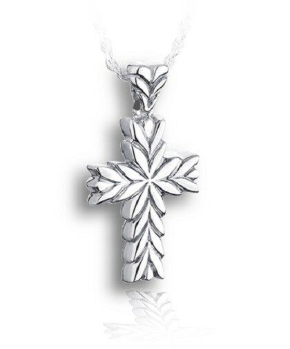 Sterling Silver Starburst Cross Funeral Cremation Urn Pendant for Ashes w/Chain
