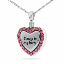 Load image into Gallery viewer, Sterling Silver &quot;Always in my heart&quot; Pink Stones Pendant/Necklace Cremation Urn
