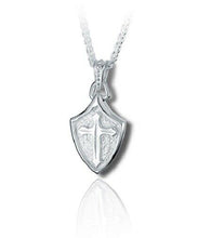 Load image into Gallery viewer, Sterling Silver Crusader Shield Funeral Cremation Urn Pendant for Ashes w/Chain
