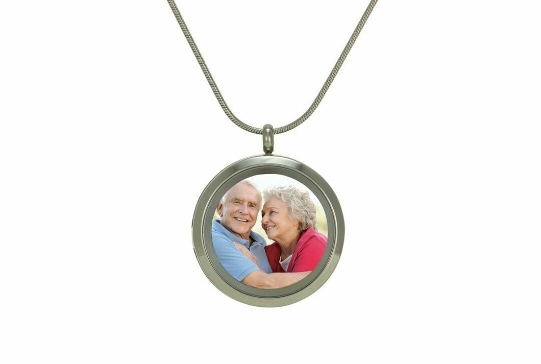 Stainless Steel Round Pewter Companion Funeral Photo Cremation Pendant