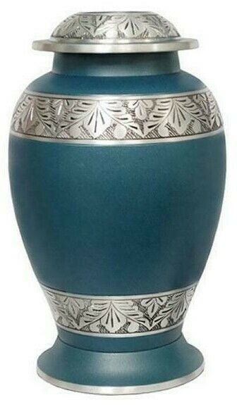 Large/Adult 200 Cubic Inch Metal Delta Aqua Funeral Cremation Urn for Ashes