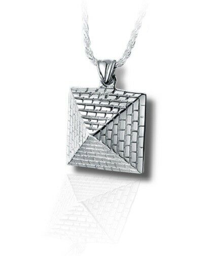 Sterling Silver Pyramid Funeral Cremation Urn Pendant for Ashes w/Chain