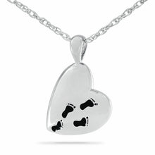 Load image into Gallery viewer, Heart with Footprints Stainless Steel Pendant/Necklace Cremation Urn for Ashes
