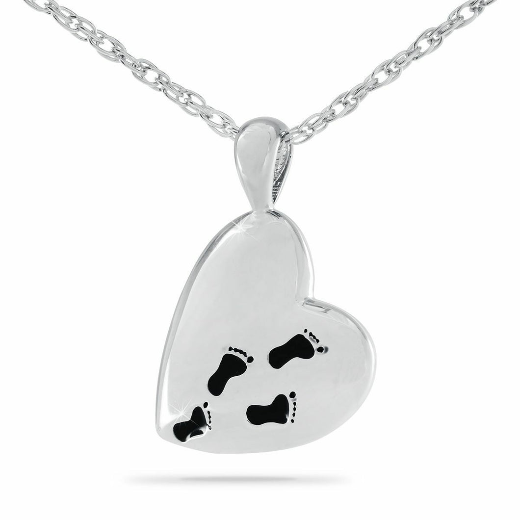 Heart with Footprints Stainless Steel Pendant/Necklace Cremation Urn for Ashes