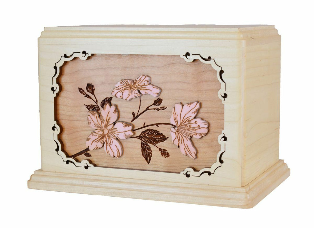 Large/Adult 210 Cubic Inch Cherry Blossom Floral Wood Funeral Cremation Urn