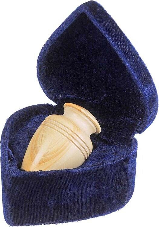 Small/Keepsake Solid Marble Teak Color Funeral Cremation Urn W. Velvet Heart Box