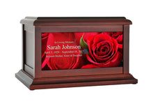 Load image into Gallery viewer, Large/Adult 200 Cubic Inch Red Roses Wood Photo Funeral Cremation Urn for Ashes
