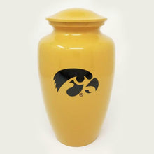 Load image into Gallery viewer, Large/Adult 200 Cubic Inch Metal Black University of Iowa Hawkeye Cremation Urn
