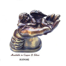 Load image into Gallery viewer, Small/Keepsake 50 Cubic Inch Bronze Baby Angel on Hand Funeral Cremation Urn
