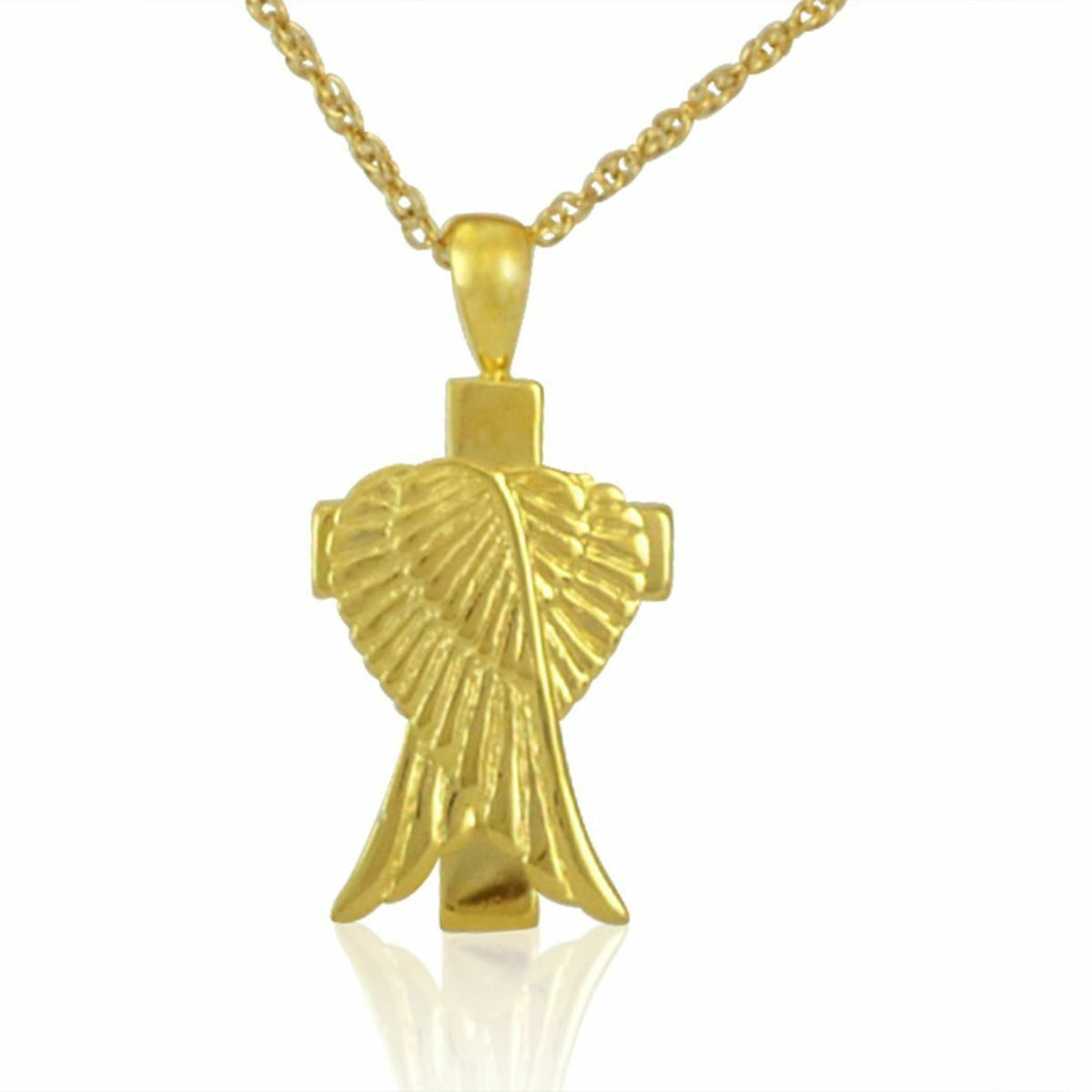 Gold Wings of the Cross Pendant Funeral Cremation Urn for Ashes w/necklace