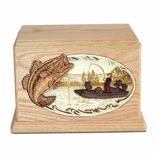 Load image into Gallery viewer, Large/Adult 210 Cubic Inch Bass Fishing Wood Funeral Cremation Urn for Ashes
