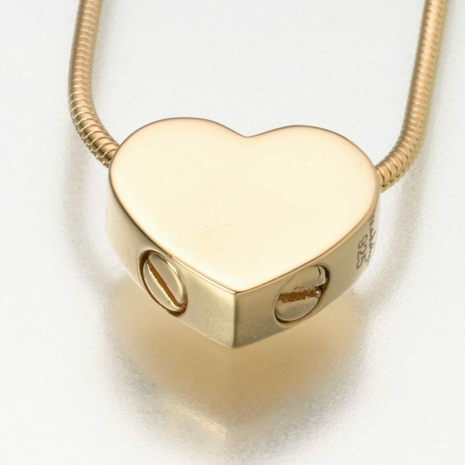 Gold Vermeil Double Chamber Slide Heart Memorial Pendant Funeral Crema At Peace Memorials