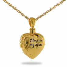 Load image into Gallery viewer, &quot;Always in my heart&quot; Brass/Gold Vermeil Pendant Funeral Cremation Urn w/necklace
