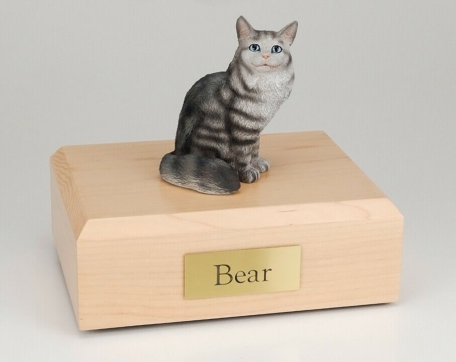 Maine Coon Silver Tabby Cat Figurine Pet Cremation Urn Avail 3 Colors At Peace Memorials