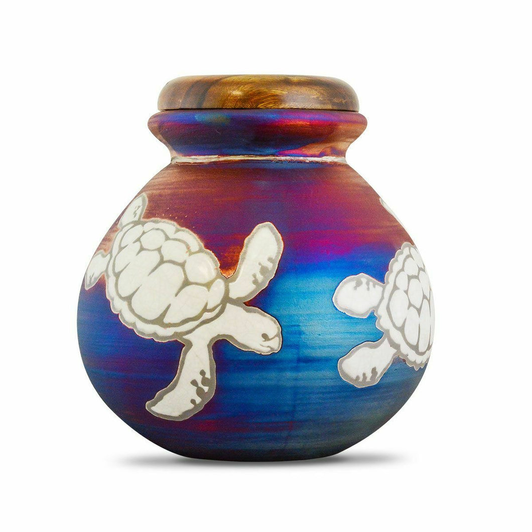Large/Adult 200 Cubic Inches Raku Sea Turtles Funeral Cremation Urn for Ashes