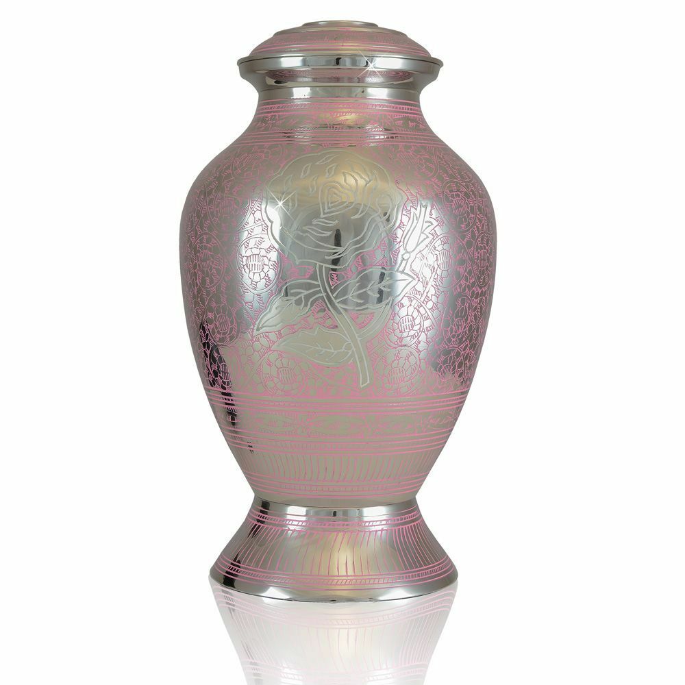 Large/Adult 220 Cubic Inches Pink Rose Brass Funeral Cremation Urn for Ashes