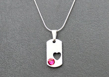 Load image into Gallery viewer, Swarovski Crystal Pewter Dog Tag - Heart - Choice of Birthstone
