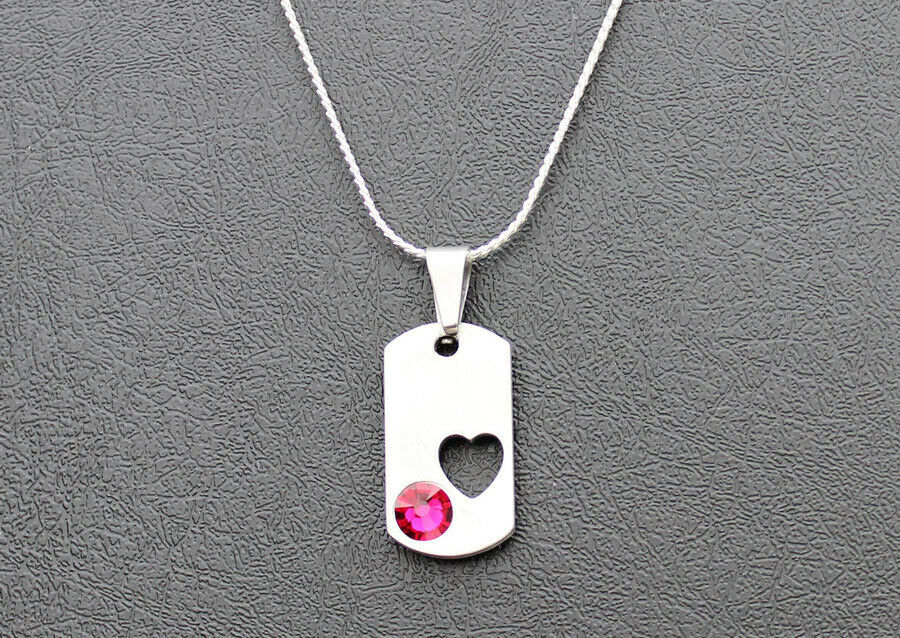 Swarovski Crystal Pewter Dog Tag - Heart - Choice of Birthstone