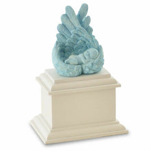 Load image into Gallery viewer, Small/Keepsake 8 Cubic Inch Blue Heaven&#39;s Care Infant Cremation Urn w/White Base
