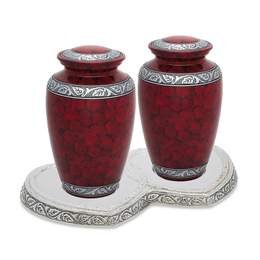 Companion 440 Cubic Inches 2 Adult Red Funeral Cremation Urns w/ Base For Ashes