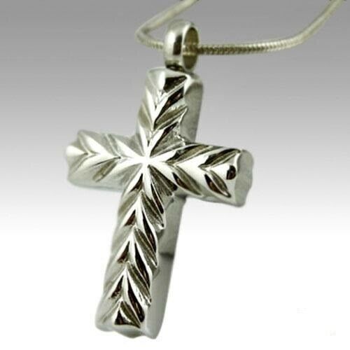 Stainless Steel Elegant Cross Funeral Cremation Urn Memorial Pendant