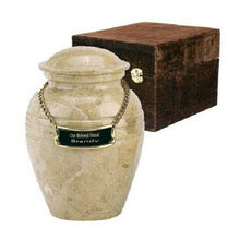 Load image into Gallery viewer, Set of Medium (44 cubic inch) &amp; Keepsake(3 in) Marble Cremation Urns w/nameplate

