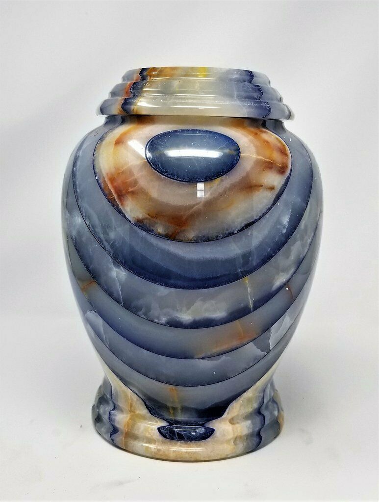 Large/Adult 210 Cu. Inch Blue Rainbow Kylix Natural Marble Funeral Cremation Urn
