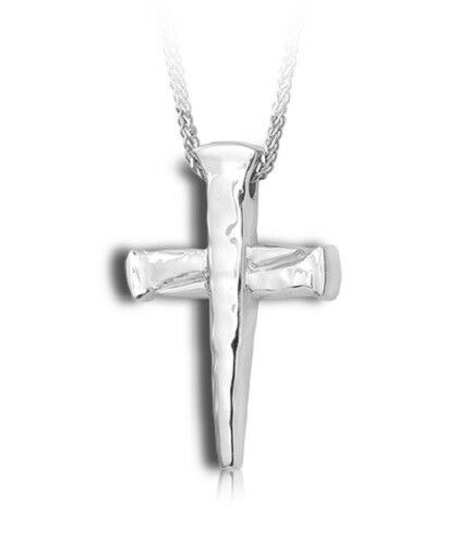 Sterling Silver Trinity Nails Cross Funeral Cremation Urn Pendant with Chain
