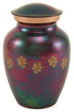 Load image into Gallery viewer, Large/Adult Raku Brass Paw Print Cremation Urn, 195 cubic inches
