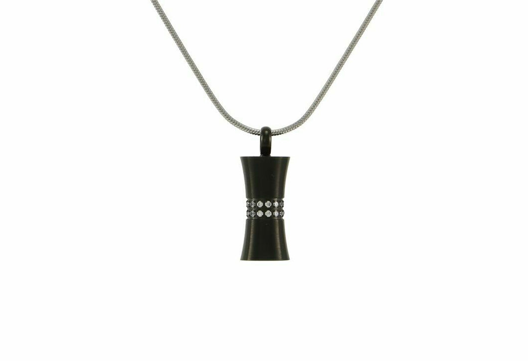 Stainless Steel Onyx Hourglass Cremation Pendant w/chain