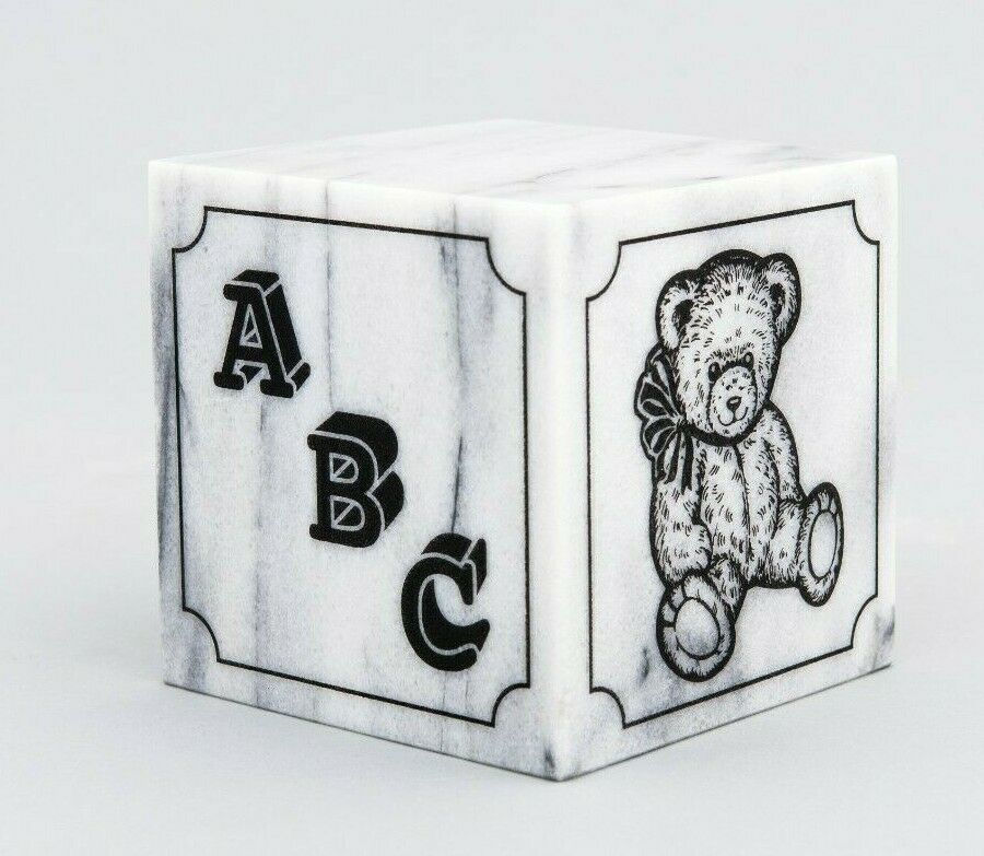 Small/Keepsake Teddy Bear White Natural Marble Infant Urn for Cremation Ashes