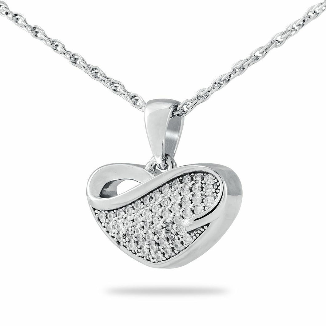 Sterling Silver Gleaming Crystal Heart Pendant/Necklace Cremation Urn for Ashes