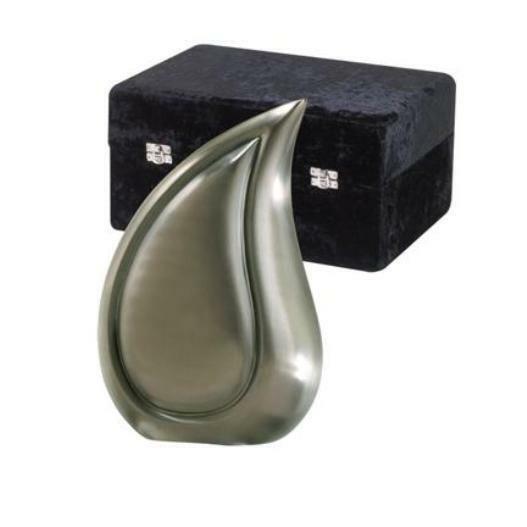 Large/Adult 170 Cubic Inches Tear Drop Brushed Pewter Cremation Urn with case