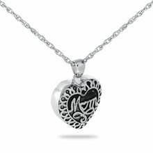 Load image into Gallery viewer, Sterling Silver &quot;Mom&quot; Heart Pendant/Necklace Funeral Cremation Urn for Ashes
